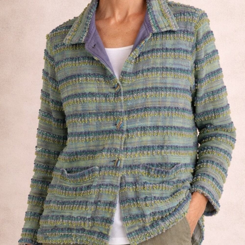 ANU Woven Chenille Tapestry Jacket Blazer Women size Large Button Up Boxy Artsy - Picture 1 of 16